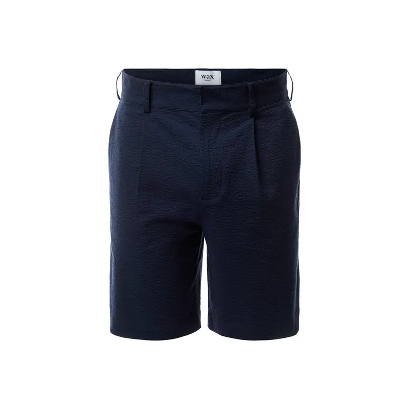 Linton Navy Cotton Seersucker Pleated Shorts