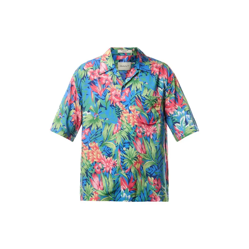 Relaxed Fit Tropical Print Short Sleeve Shirt