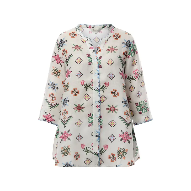 Cross Stitch Print Linen Jacket