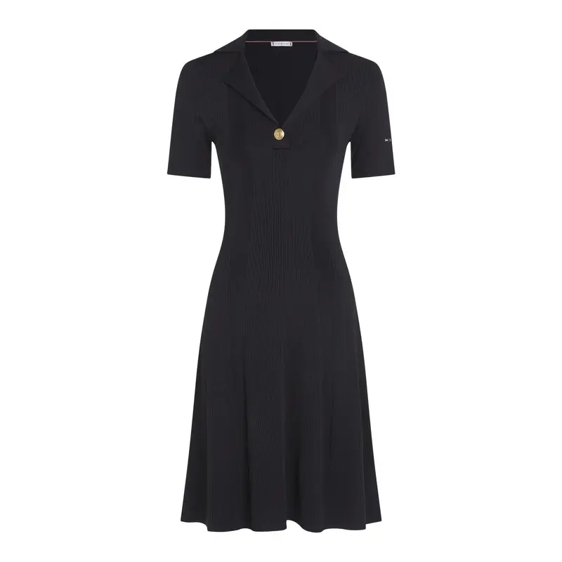 Ribbed Polo Fit And Flare Sweater Dress