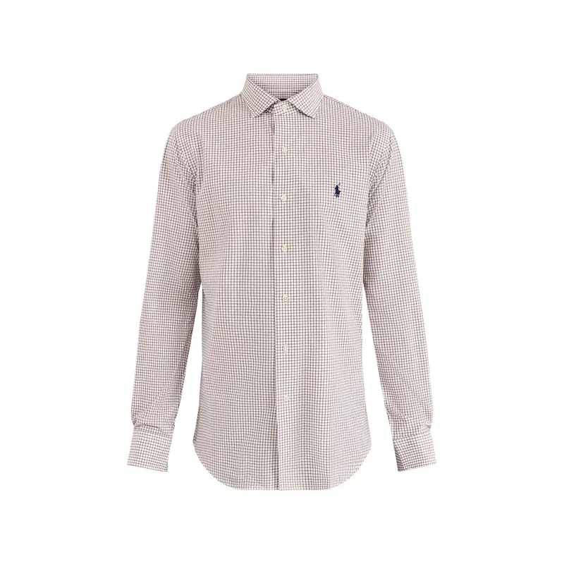 Custom Fit Stretch Poplin Tattersall Shirt White Chocolate Brown