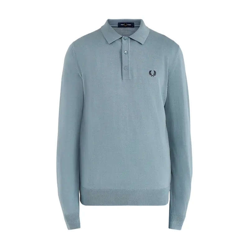 Classic Knitted Long Sleeve Polo Shirt Blue