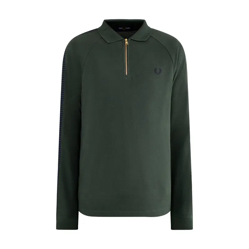 Dash Taped Zip Neck Polo Shirt Green