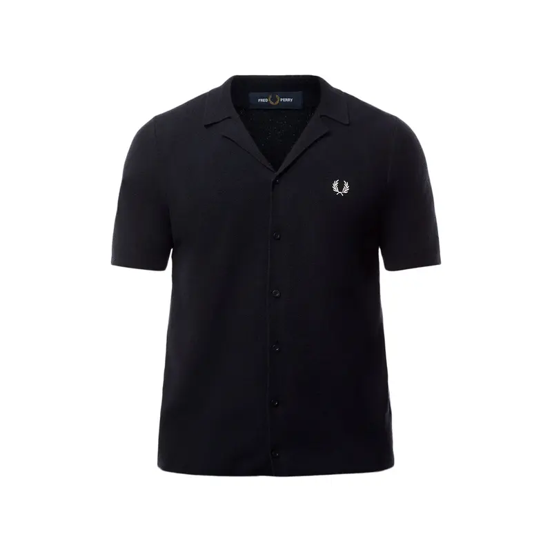 Revere Collar Knitted Short Sleeves Shirt