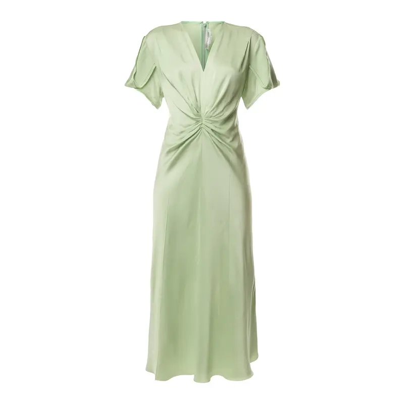 Gathered V-neck Midi Dress