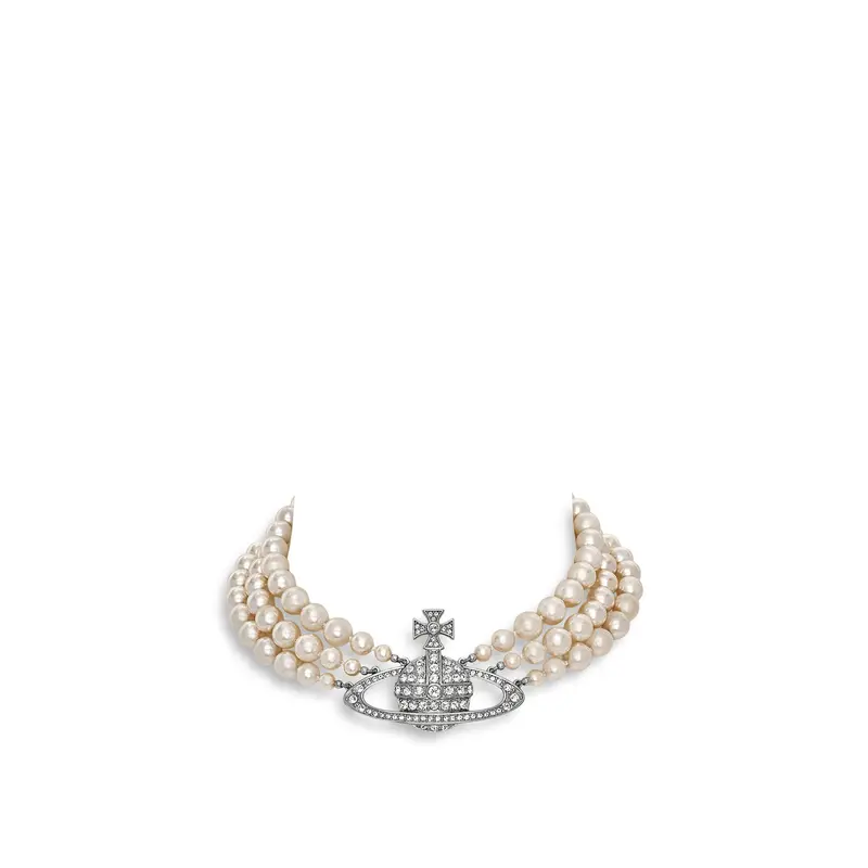 Three Row Orb Pearl Detail Necklace