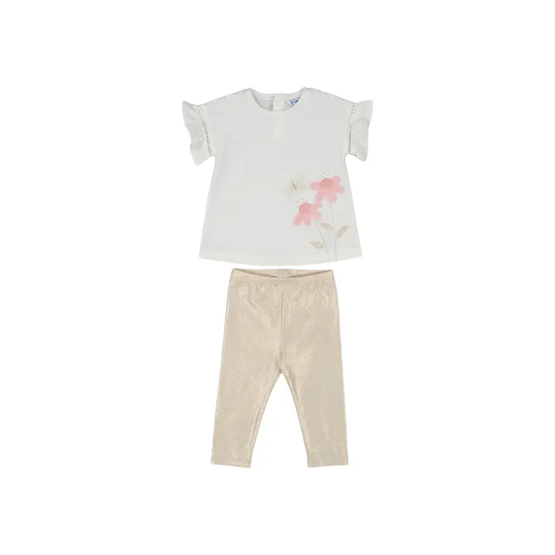 Flower Tee Gold Leggings Set