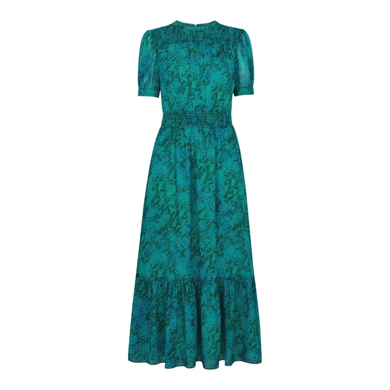 Diagonal Snake Shirred Dress