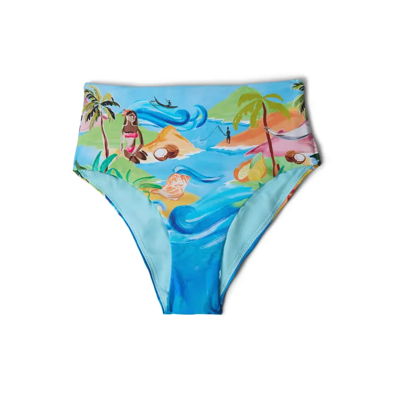 High Waisted Pant Blue Print Bikini Bottom