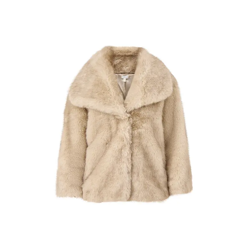 Agatha Exaggerated Collar Faux Fur Coat Beige Marl