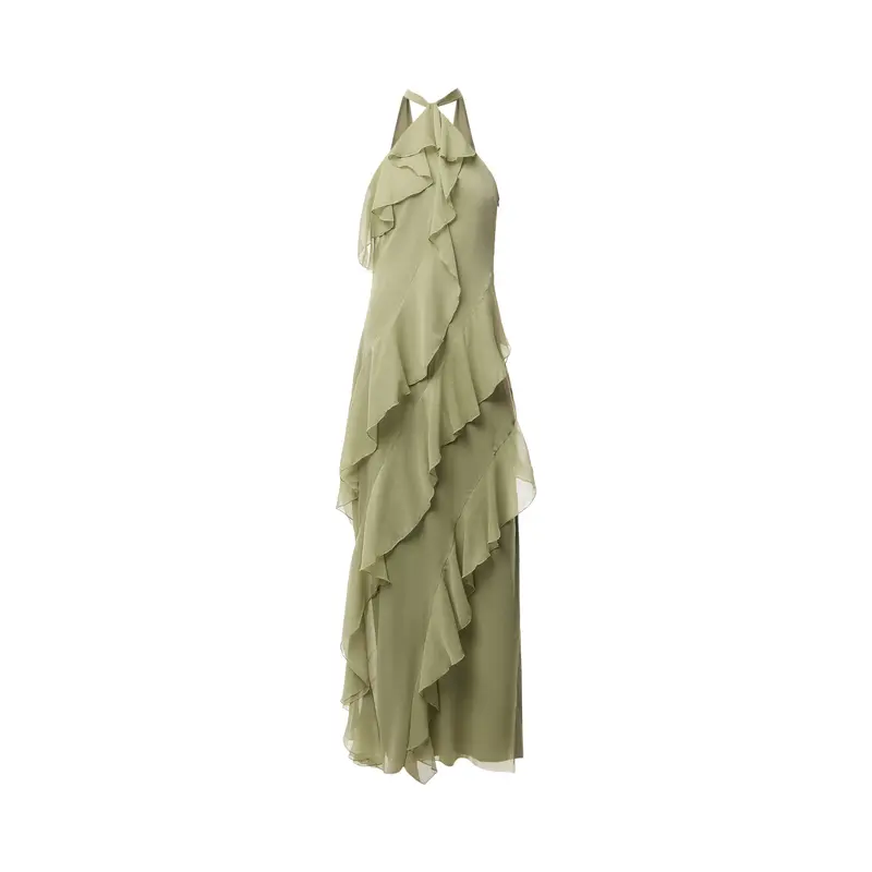 Aria Halterneck Ruffle Maxi Dress