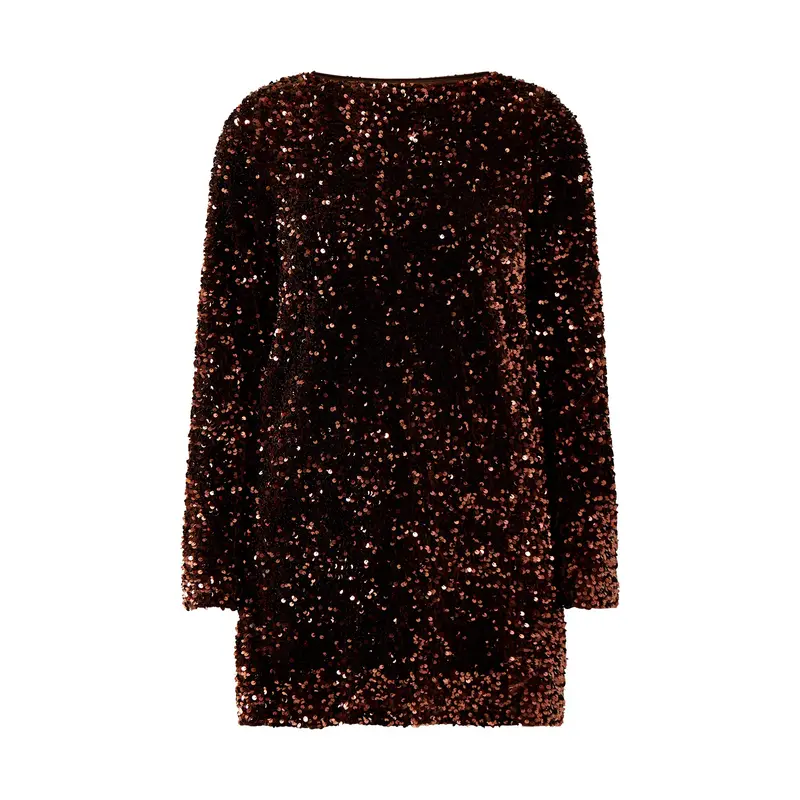 Bow Sequin Mini Dress Chocolate
