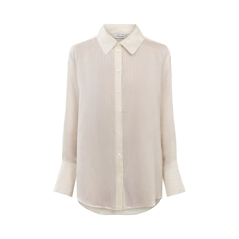 Bridget Shirt  Ivory And Black Pinstripe