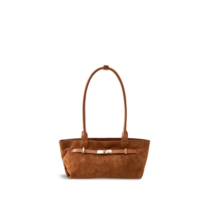 Bacil Long Handle Suede Bag Tan