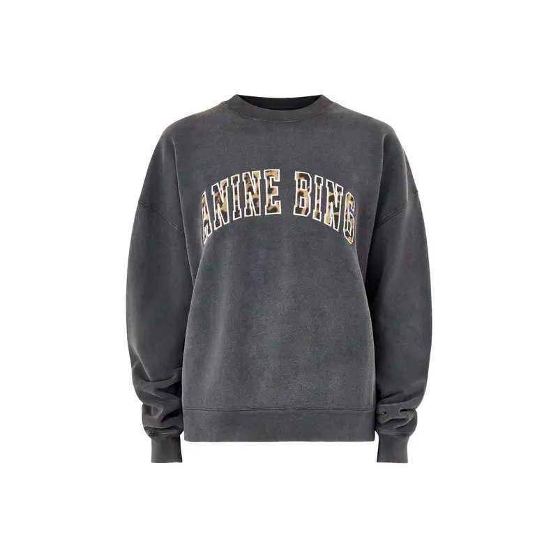 Miles Logo Leopard Print Cotton Sweatshirt Black