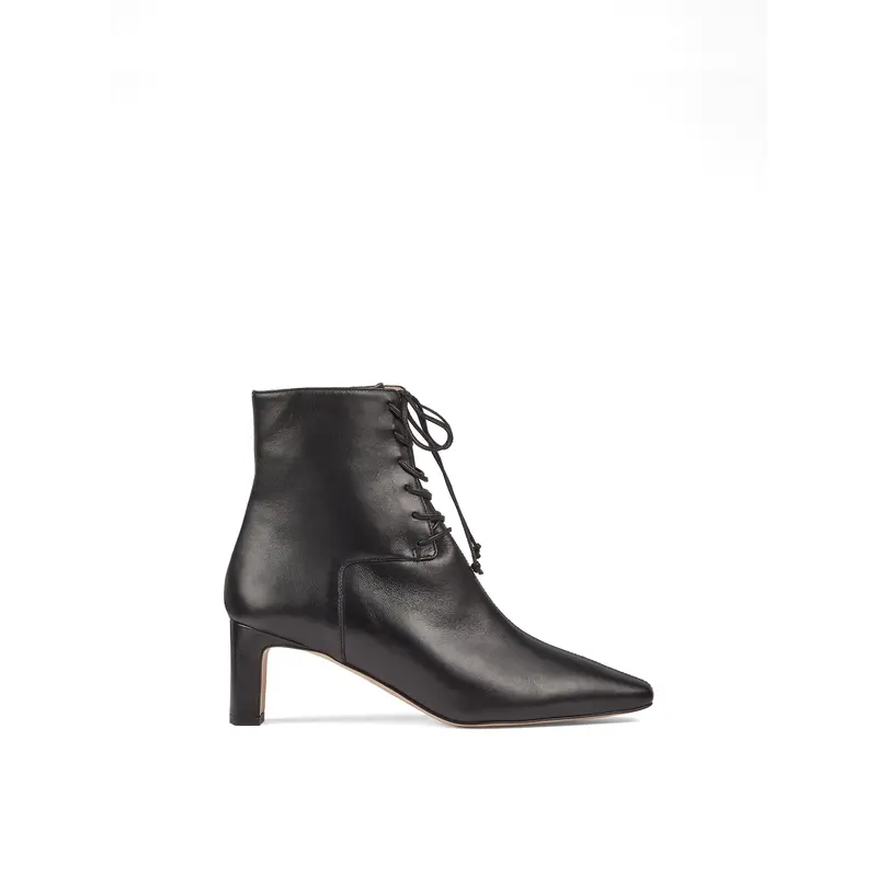Betty Lace Up Block Heel Boot Leather Black