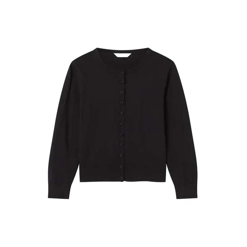 Lottie Plain Merino Cotton Fine Gauge Cardigan Black