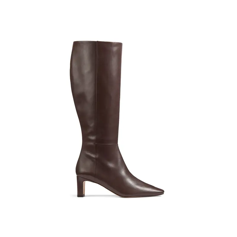 Margarite Plain Leather Mid Heel Knee Boots Brown
