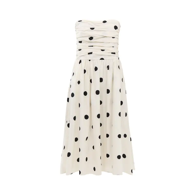 White Polka Dot Bandeau Felicity Midi Dress
