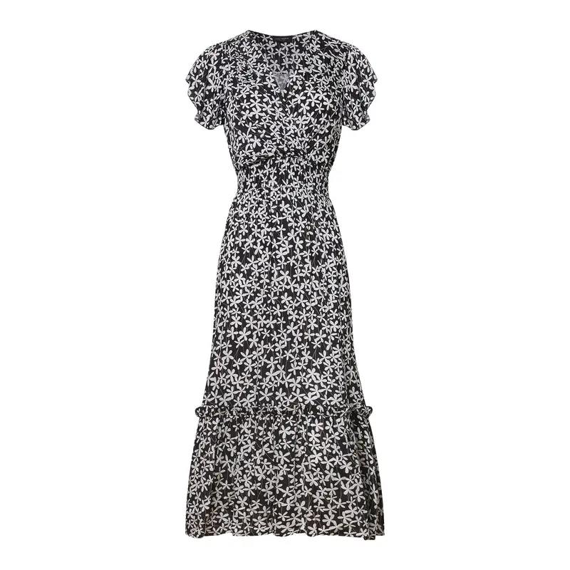 V-neck Ruffle Sleeve Midi Dress