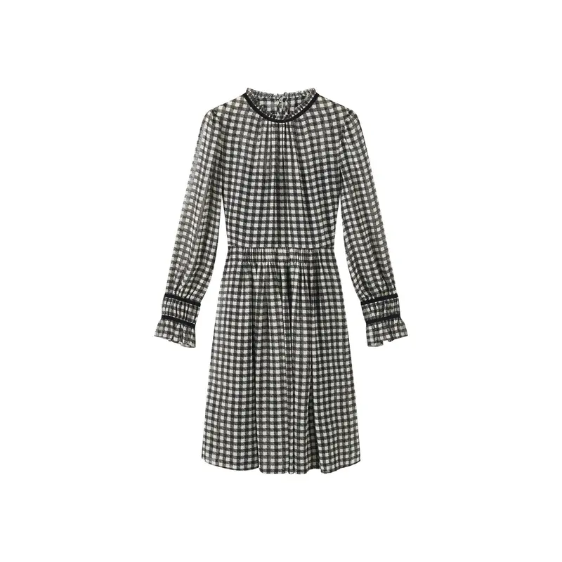 Verity & Cream Gingham Printed Dress With Velvet