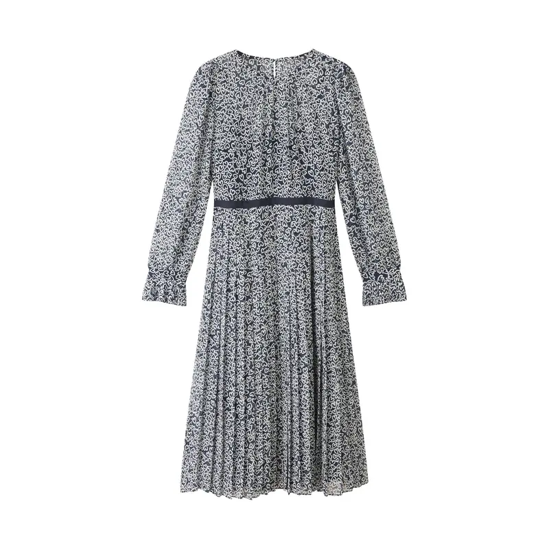 Estelle Navy And Cream Heart Print Pleated Dress