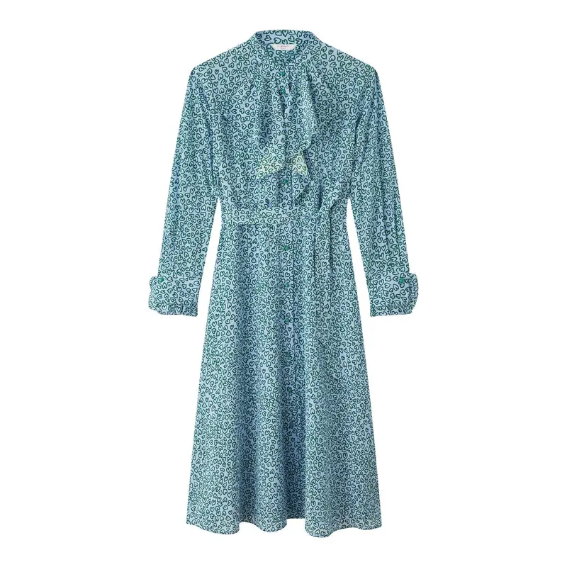 Soni And Green Heart Print Silk Dress