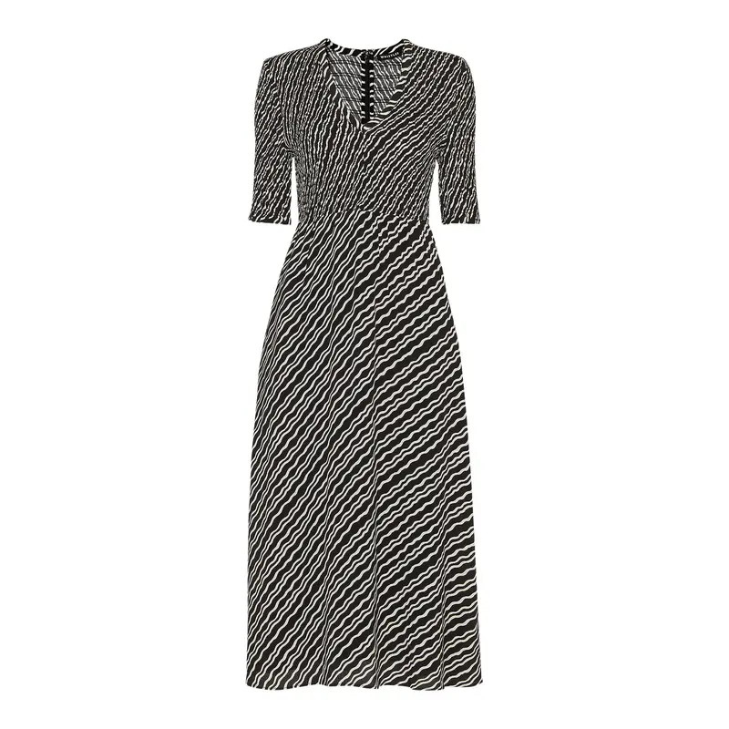 Diagonal Ripple Shirred Dress