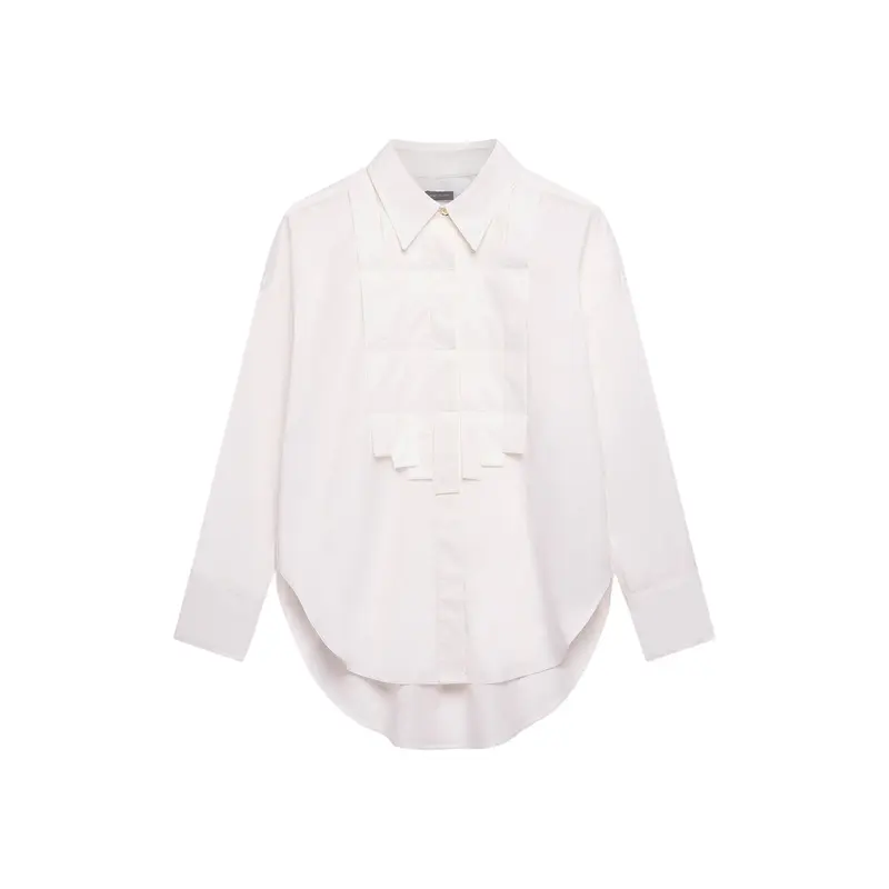 White Bib Detail Cotton Shirt