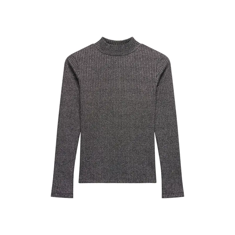 Silver Metallic Ribbed Polo Top