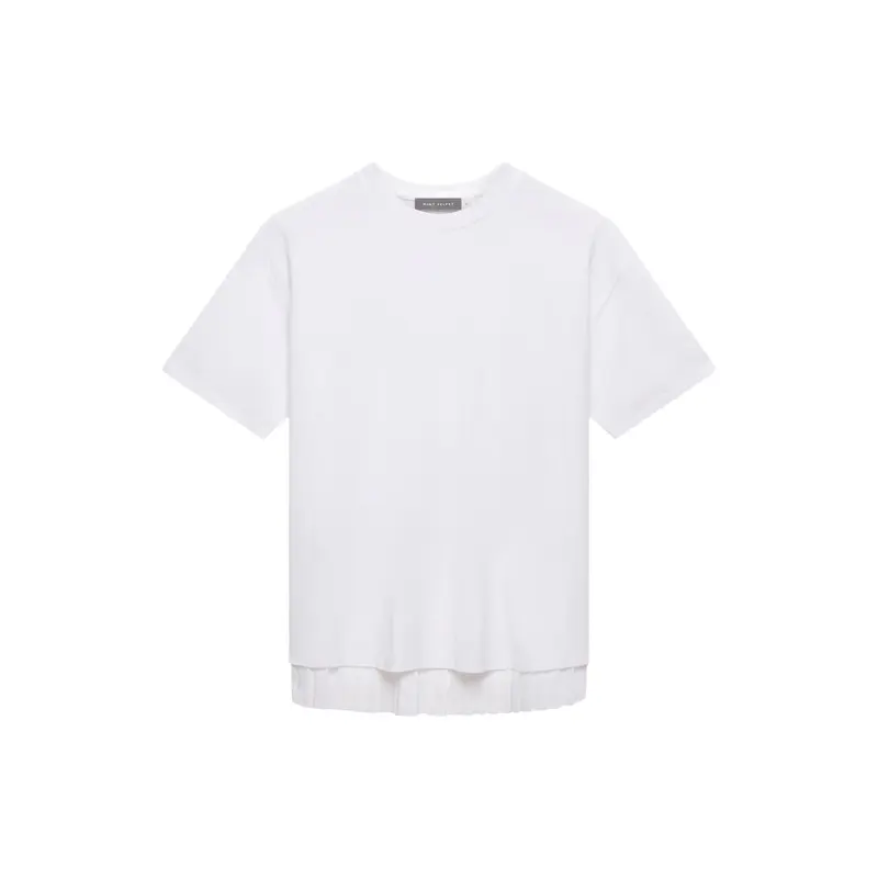 White Cotton Blend Pleated T-Shirt