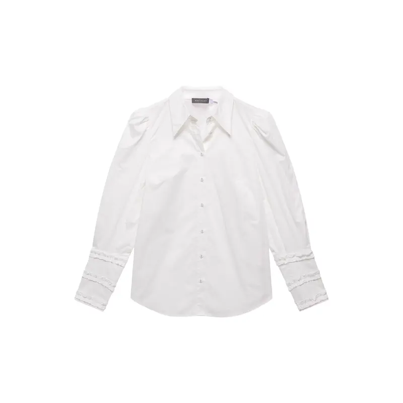 White Cotton Cuff Detail Shirt