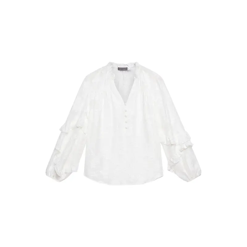 White Jacquard Ruffle Blouse