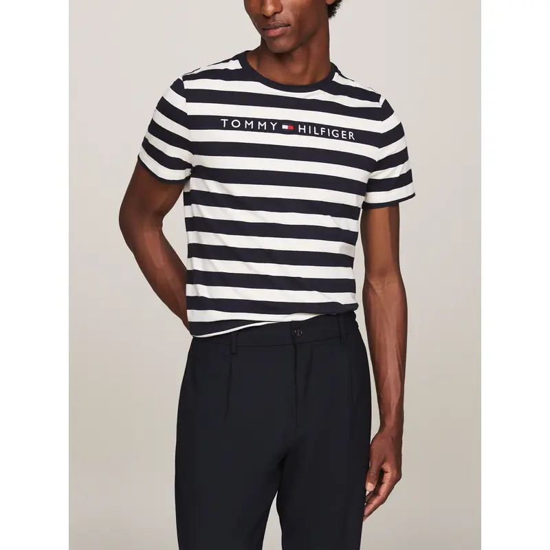 Stripe Logo Embroidery Slim T-Shirt