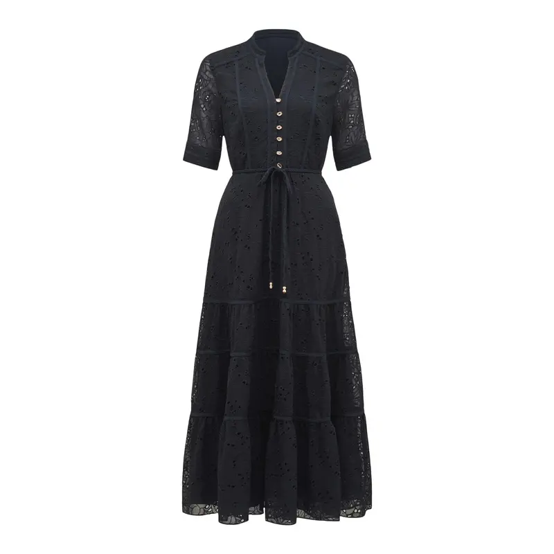 Rachel Embroidered Short Sleeves Midi Dress