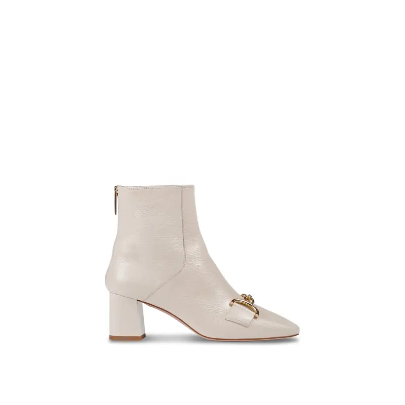 Nadina Ecru Crinkle Patent Ankle Boots