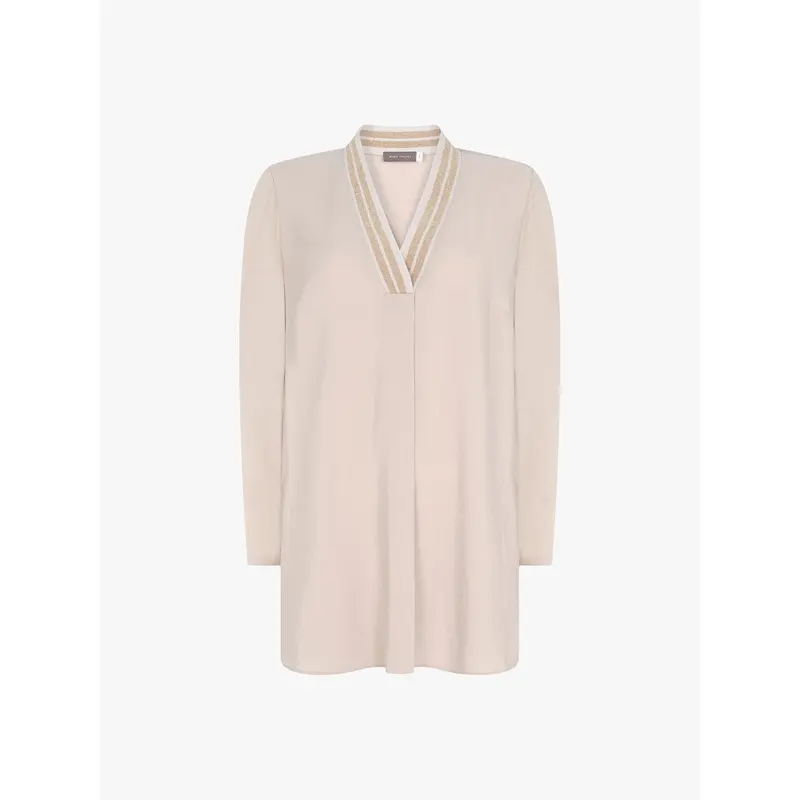 Beige Metallic V-Neck Top