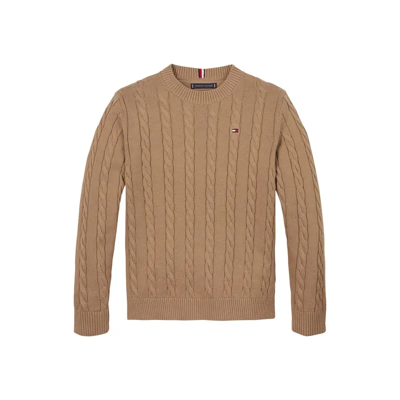 Cotton Crew Neck Cable Sweater
