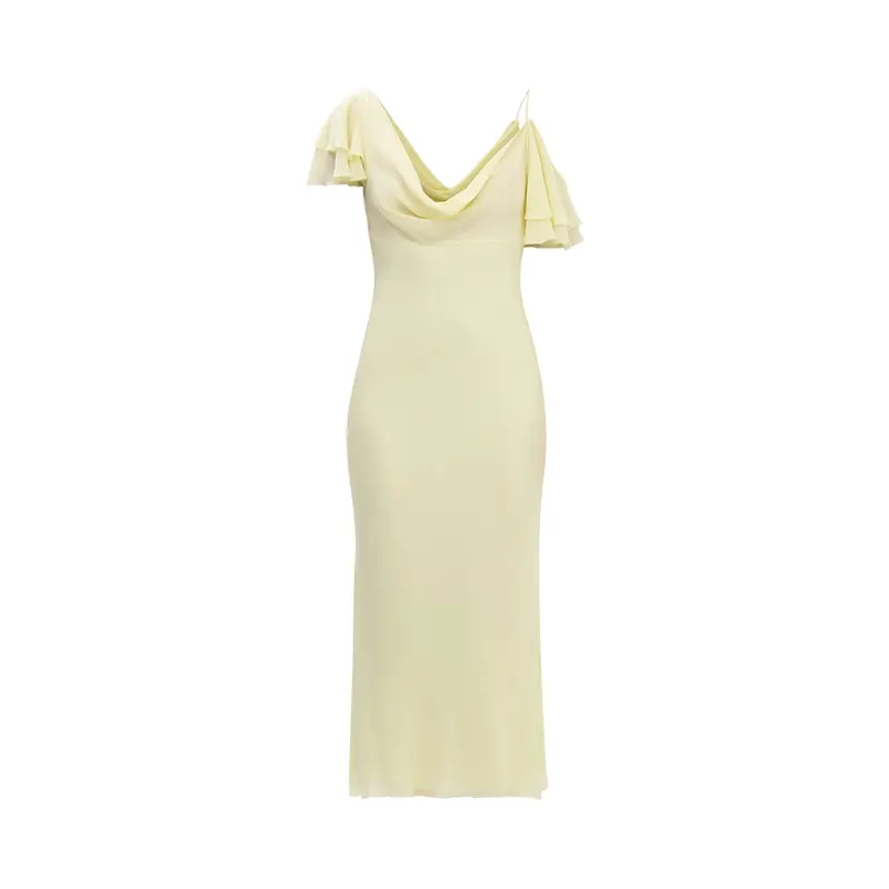 Yellow Georgette Frill Midi Dress