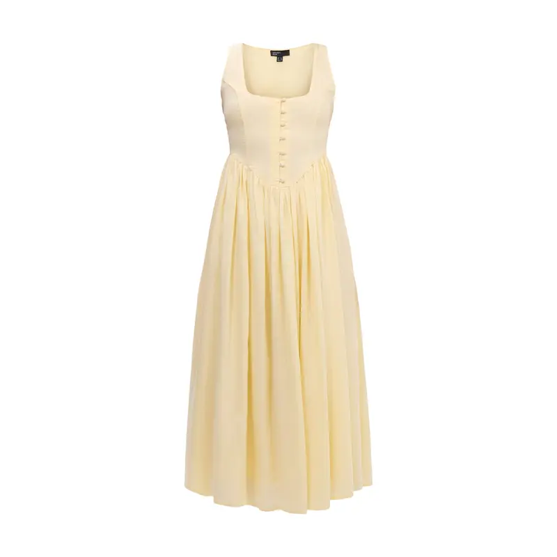 Butter Yellow Linen-blend Cora Midi Dress