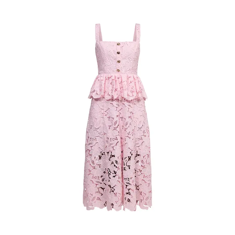 Pink Lace Peplum Midi Dress