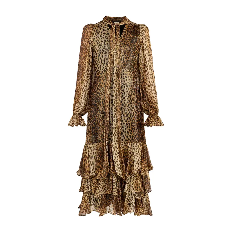 Farrah Cheetah Tiered Maxi Dress Gold