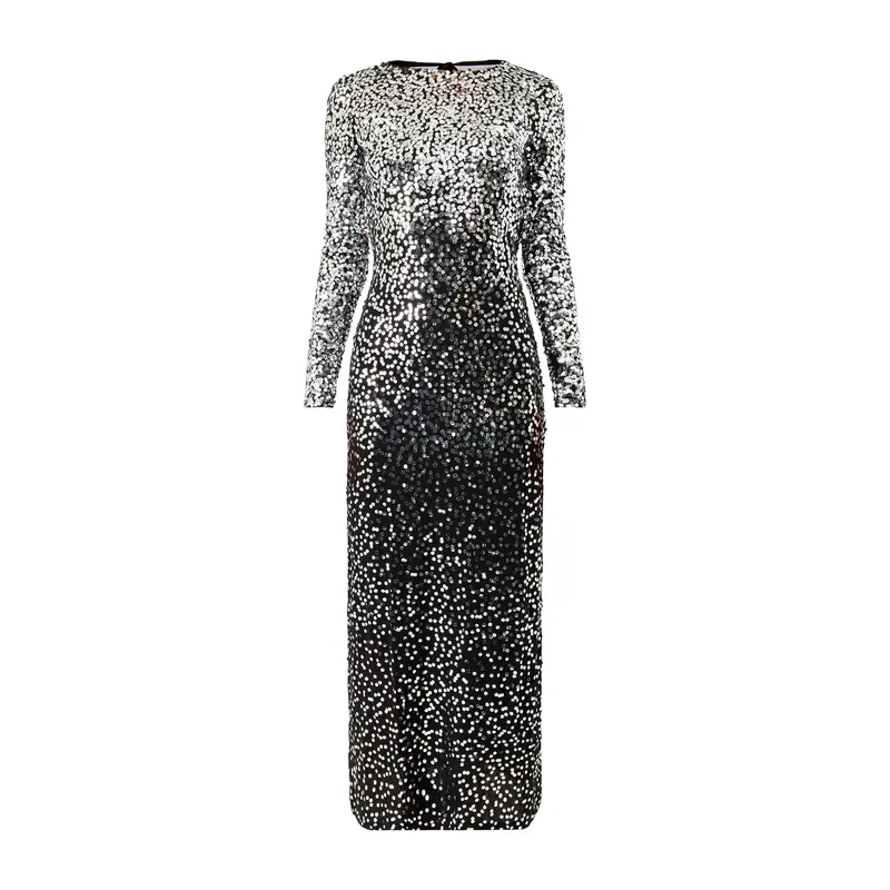 Sequin Ombre Long Sleeve Maxi Gown