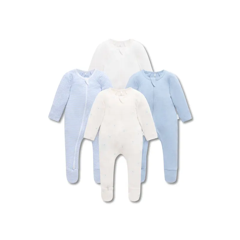 4 Pack Zip Organic Cotton Growsuit