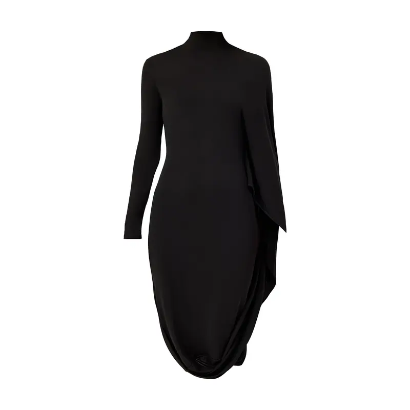 Crepe Jersey Cape Dress Black