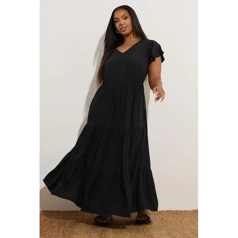 YOURS Curve Black Crinkle Thrown On Maxi Dress