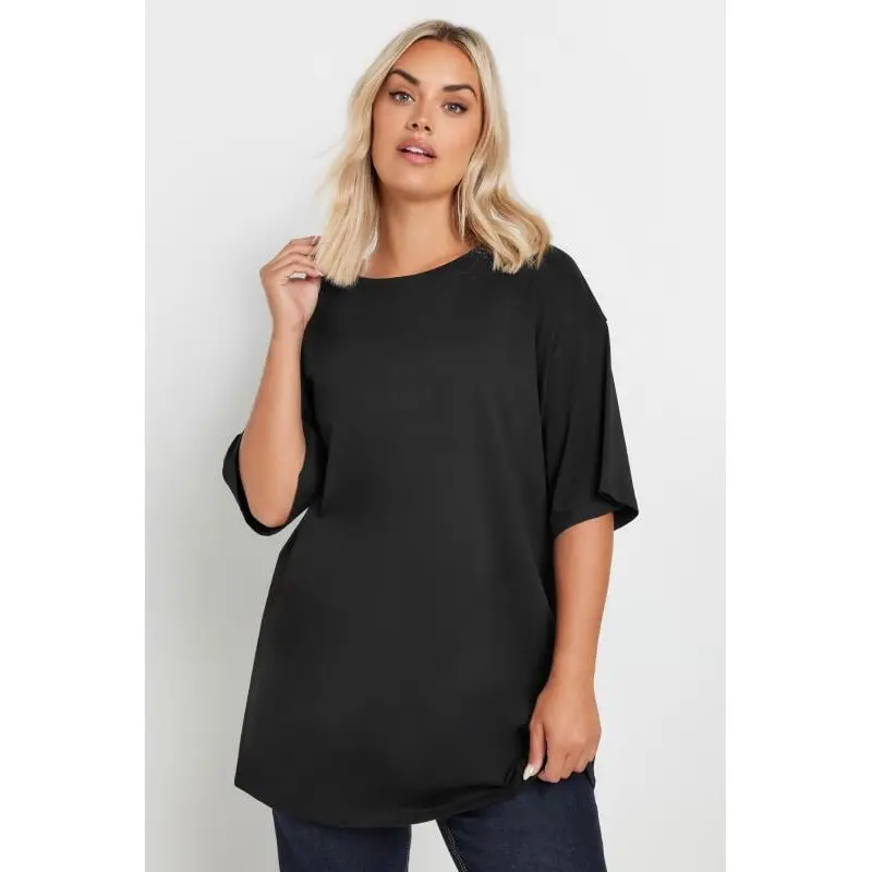 YOURS Curve Black Oversized Longline T-Shirt