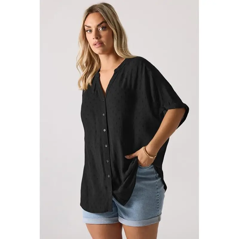 YOURS Curve Black Textured Dobby Blouse