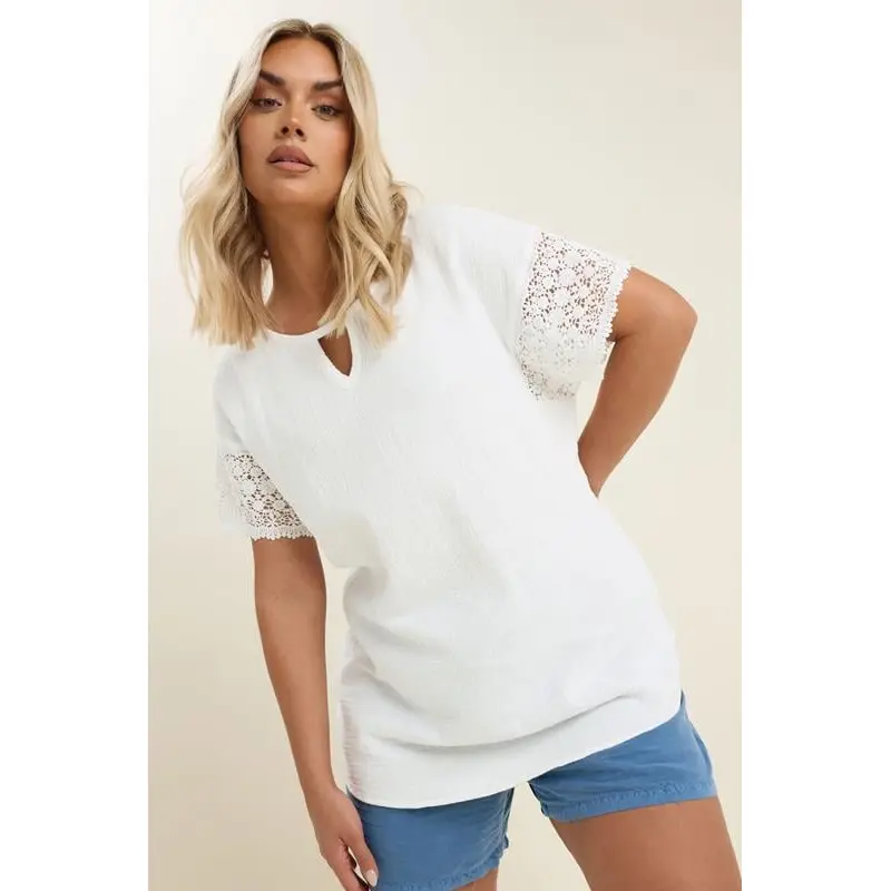 YOURS Curve White Cheesecloth Crochet Top