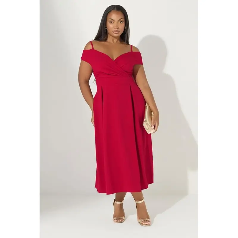 YOURS LONDON Curve Red Cold Shoulder Midaxi Dress